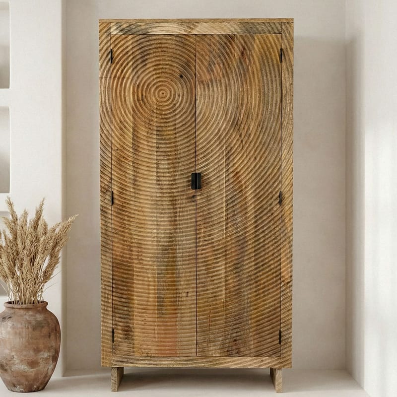 Livino Förvaringsskåp 90x180 cm 3D-mönster Industriell stil - naturbrun och svart - Förvaring - Skåp - Köksskåp - Högskåp