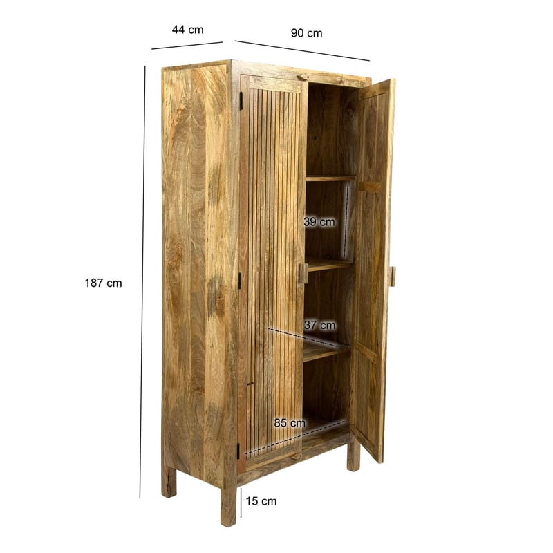 Livira Förvaringsskåp 90x187 cm Ribbdesign Lantlig stil - naturbrun - Förvaring - Skåp - Köksskåp - Högskåp