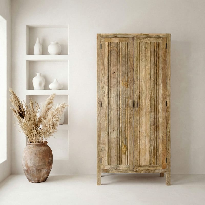 Livira Förvaringsskåp 90x187 cm Ribbdesign Lantlig stil - naturbrun - Förvaring - Skåp - Köksskåp - Högskåp