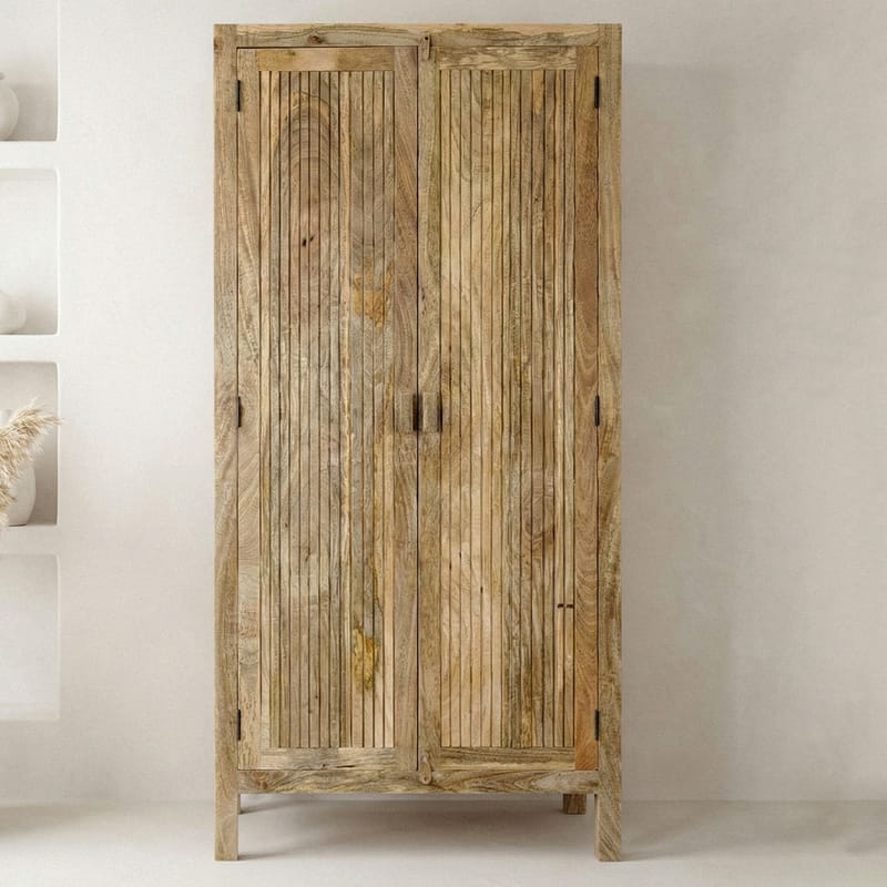 Livira Förvaringsskåp 90x187 cm Ribbdesign Lantlig stil - naturbrun - Förvaring - Skåp - Köksskåp - Högskåp