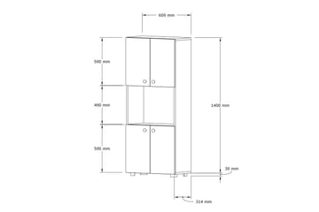 Rinorea Köksskåp 60x140 cm - Vit - Förvaring - Skåp - Köksskåp - Högskåp