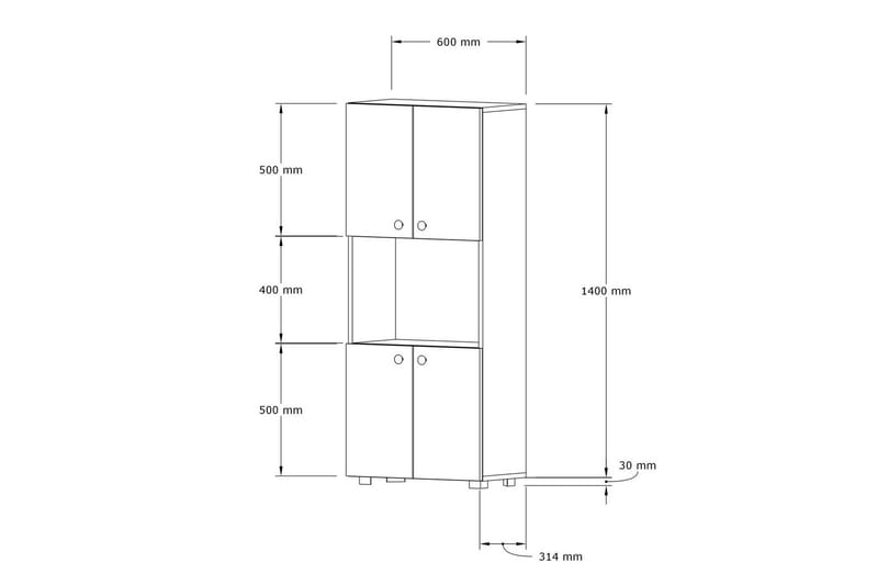Rinorea Köksskåp 60x140 cm - Vit - Förvaring - Skåp - Köksskåp - Högskåp