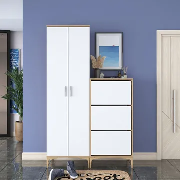 Sarnor Hallställ 120x198,6x37,5 cm - Valnöt och vit - Förvaring - Skåp - Köksskåp - Högskåp