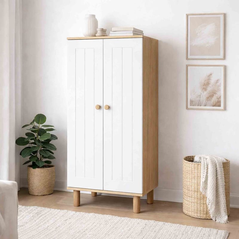 Seynor Multifunktionsskåp 60x129x37 cm - Vit och valnöt - Förvaring - Skåp - Köksskåp - Högskåp