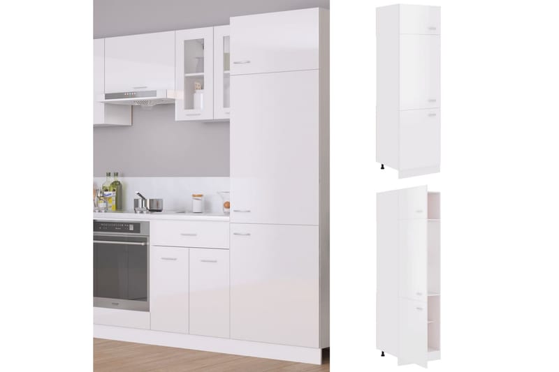 Skåp för kylskåp vit högglans 60x57x207 cm spånskiva - Vit - Förvaring - Skåp - Köksskåp
