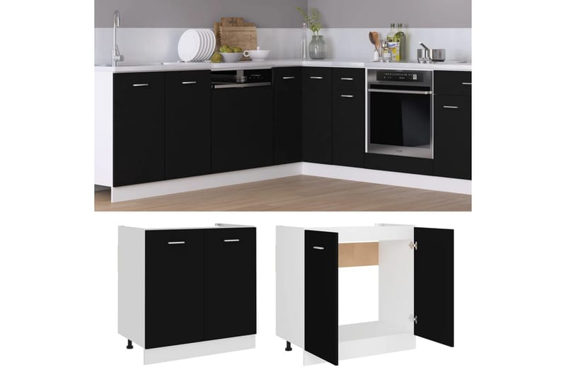 Underskåp för diskho svart 80x46x81,5 cm spånskiva - Svart - Förvaring - Skåp - Köksskåp