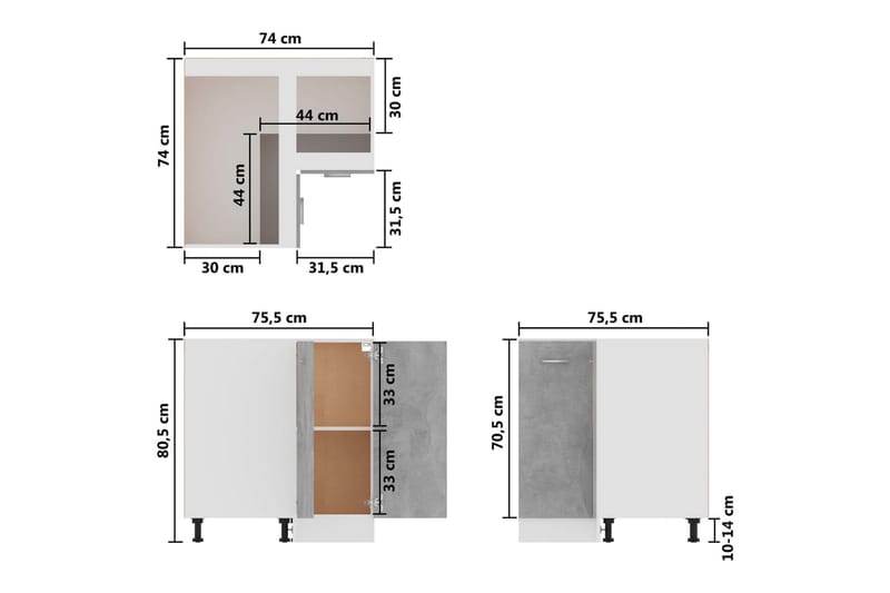 Underskåp hörn betonggrå 75,5x75,5x80,5 cm spånskiva - Grå - Köksskåp - Väggskåp