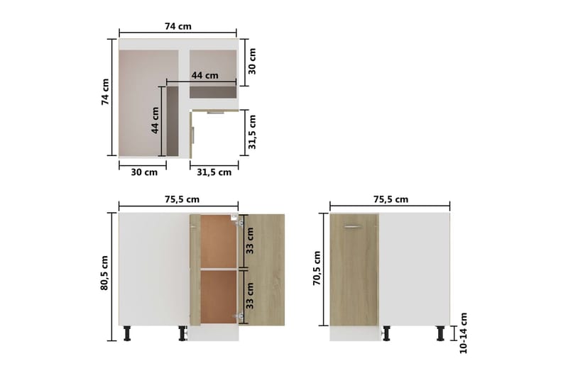 Underskåp hörn sonoma-ek 75,5x75,5x80,5 cm spånskiva - Brun - Förvaring - Skåp - Köksskåp