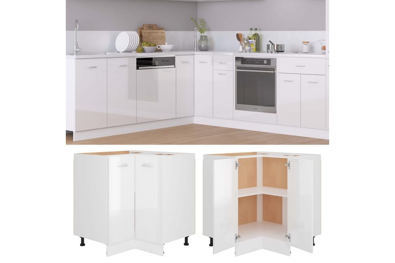 Underskåp hörn vit högglans 75,5x75,5x80,5 cm spånskiva - Vit - Förvaring - Skåp - Köksskåp