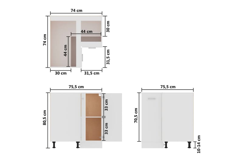Underskåp hörn vit högglans 75,5x75,5x80,5 cm spånskiva - Vit - Förvaring - Skåp - Köksskåp