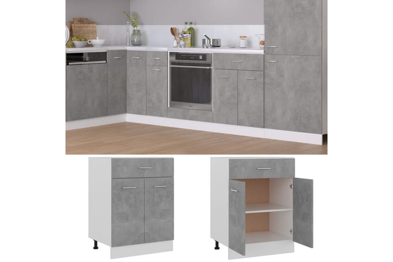 Underskåp med låda betonggrå 60x46x81,5 cm spånskiva - Grå - Förvaring - Skåp - Köksskåp