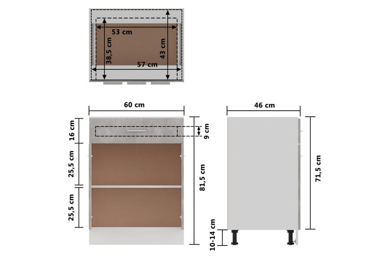 Underskåp med låda betonggrå 60x46x81,5 cm spånskiva - Grå - Förvaring - Skåp - Köksskåp