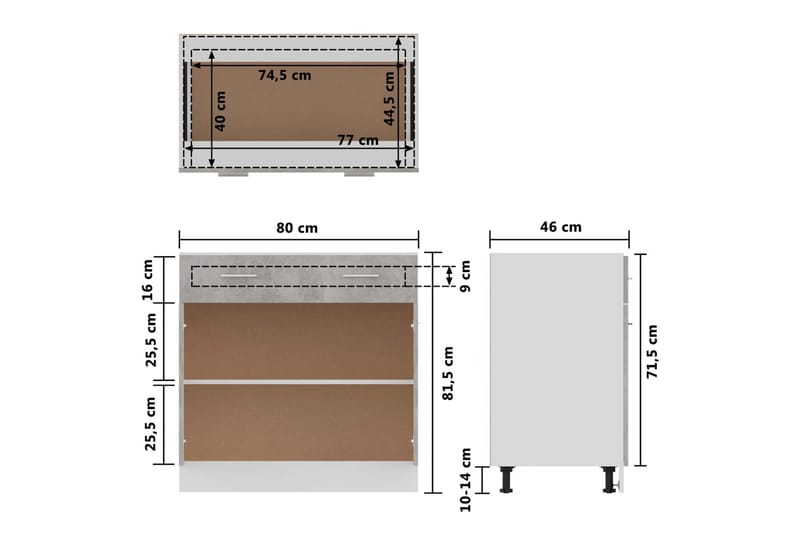 Underskåp med låda betonggrå 80x46x81,5 cm spånskiva - Grå - Förvaring - Skåp - Köksskåp