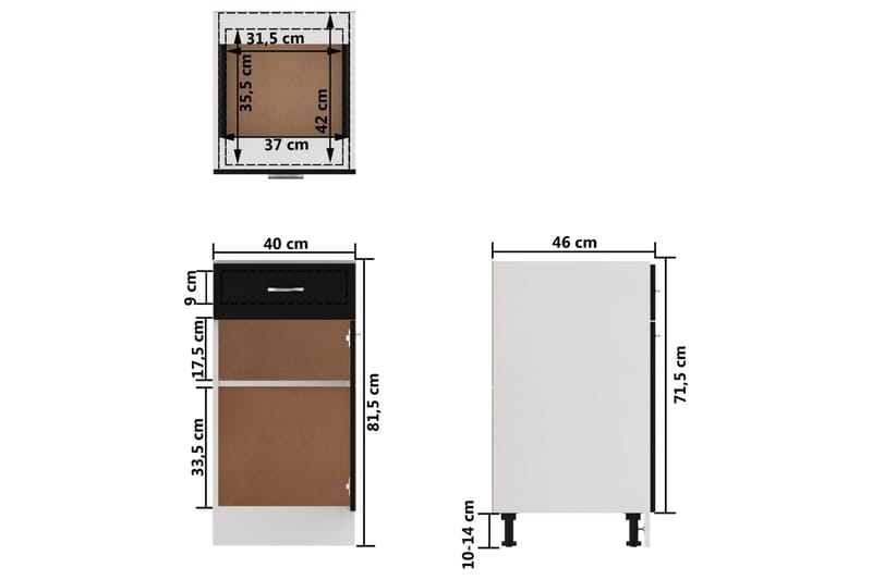 Underskåp med låda svart 40x46x81,5 cm spånskiva - Svart - Förvaring - Skåp - Köksskåp