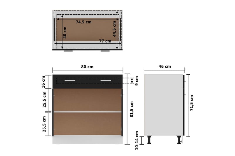 Underskåp med låda svart 80x46x81,5 cm spånskiva - Svart - Förvaring - Skåp - Köksskåp