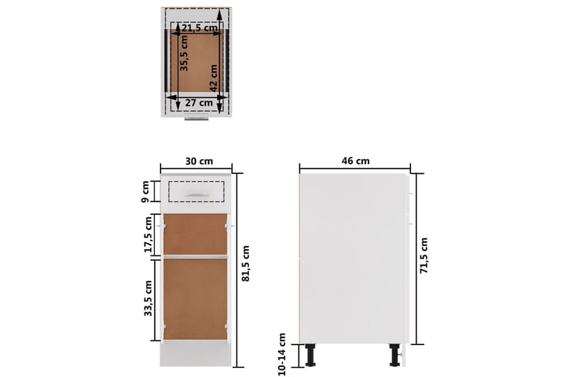 Underskåp med låda vit 30x46x81,5 cm spånskiva - Vit - Förvaring - Skåp - Köksskåp