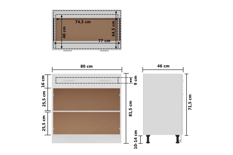 Underskåp med låda vit 80x46x81,5 cm spånskiva - Vit - Köksskåp - Väggskåp