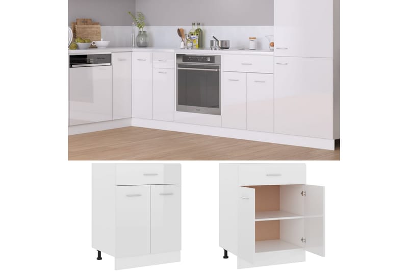 Underskåp med låda vit högglans 60x46x81,5 cm spånskiva - Vit - Förvaring - Skåp - Köksskåp