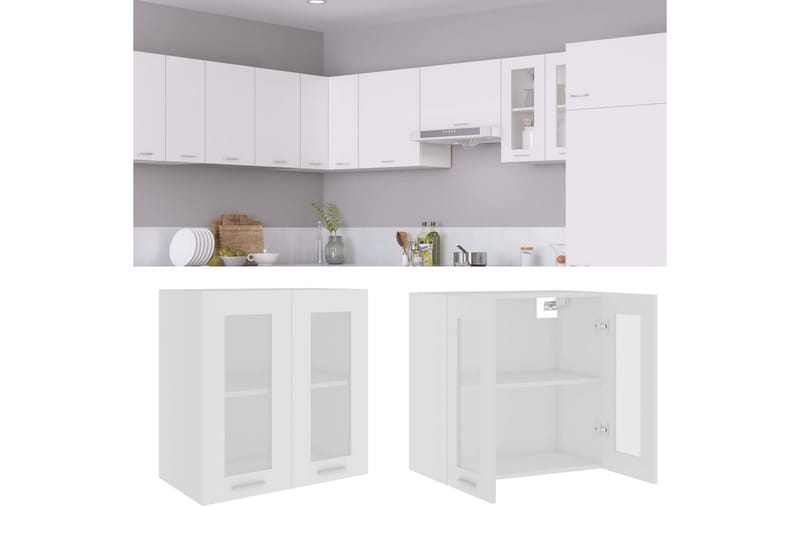Väggskåp med glasdörrar vit 60x31x60 cm spånskiva - Vit - Förvaring - Skåp - Köksskåp