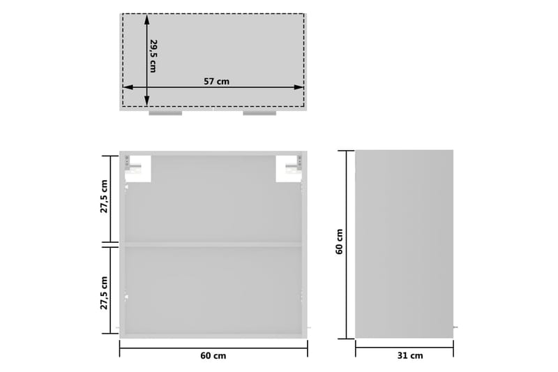 Väggskåp med glasdörrar vit 60x31x60 cm spånskiva - Vit - Förvaring - Skåp - Köksskåp