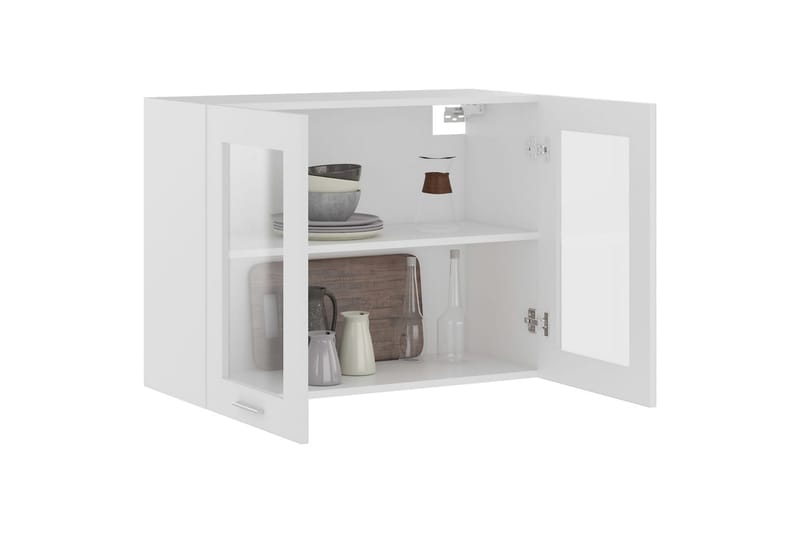 Väggskåp med glasdörrar vit 80x31x60 cm spånskiva - Vit - Förvaring - Skåp - Köksskåp