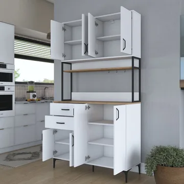 Wonthaggi Förvaringsskåp 120x218,6x45 cm - Vit och valnöt - Förvaring - Skåp - Köksskåp - Högskåp