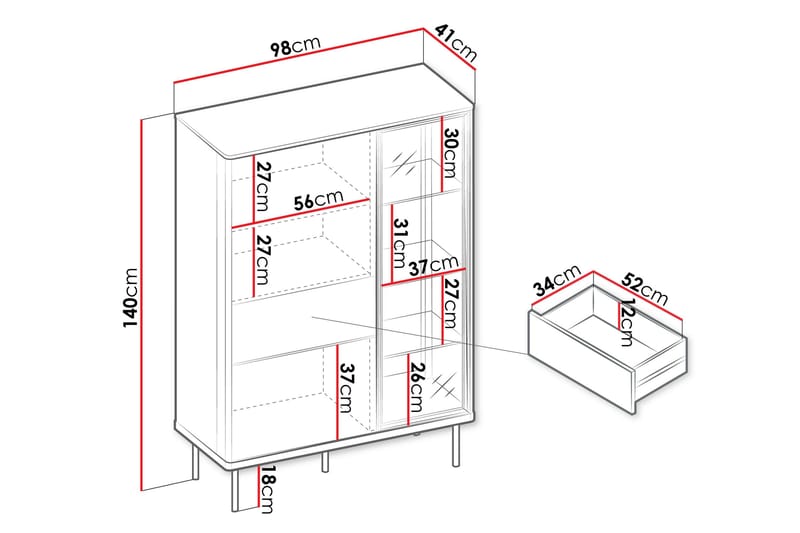 Levisa Vitrinskåp 98x140 cm - Brun/Svart - Förvaring - Skåp - Vitrinskåp