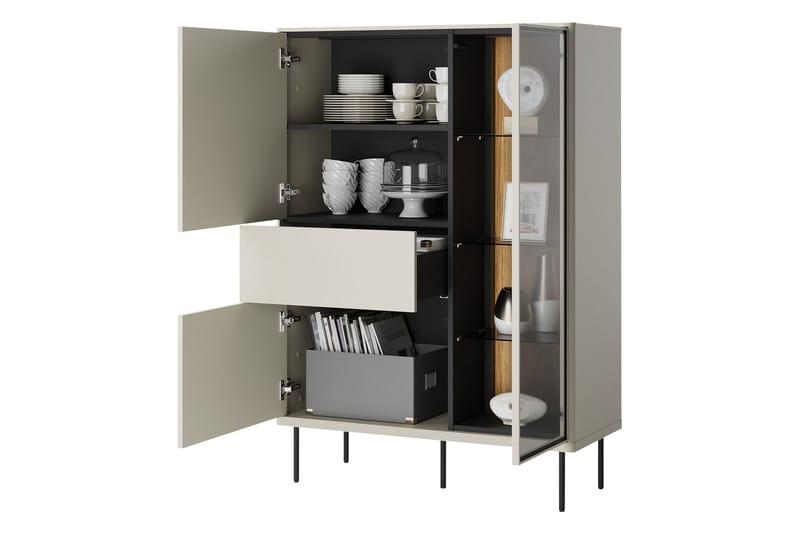 Levisa Vitrinskåp 98x140 cm - Brun/Svart - Förvaring - Skåp - Vitrinskåp