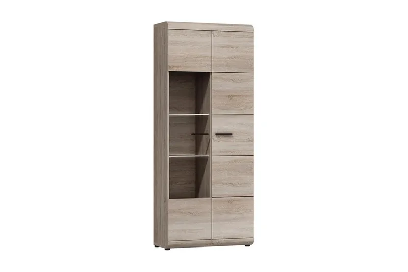 Link Vitrinskåp Vit LED Belysning 37 cm djup 80 cm bred 194 cm hög Trä Ek Hylla Vänster, Beige/Grå