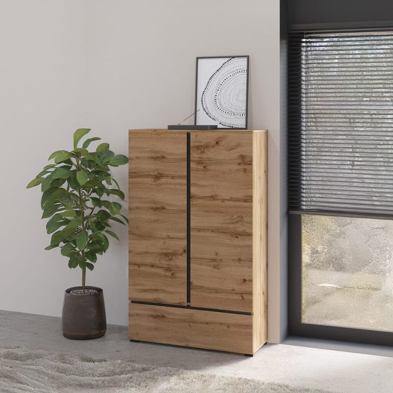 Linneskåp Cross S 2 dörrar 1 låda - Wotan Ek - Förvaring - Skåp - Garderobsskåp