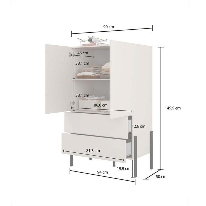 Linneskåp Jukon S 2 Dörrar med 2 Lådor - Kashmir - Förvaring - Skåp - Garderobsskåp