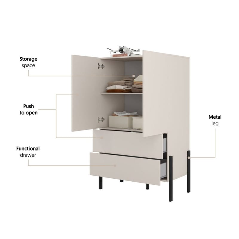 Linneskåp Jukon S 2 Dörrar med 2 Lådor - Kashmir - Förvaring - Skåp - Garderobsskåp