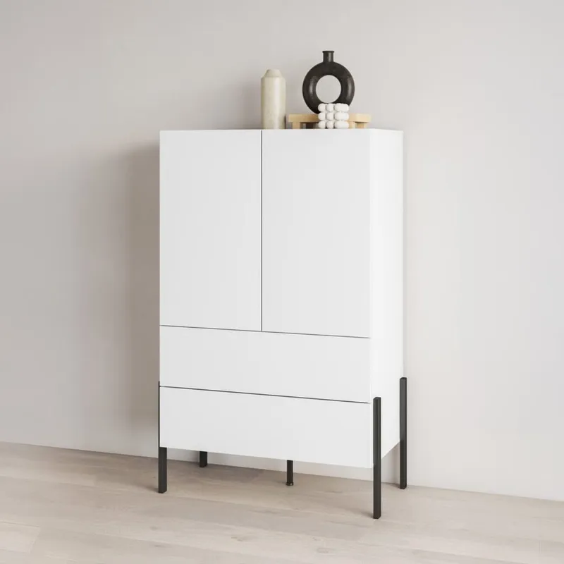 Linneskåp Jukon S 2 Dörrar med 2 Lådor - Vit supermatt - Förvaring - Skåp - Garderobsskåp