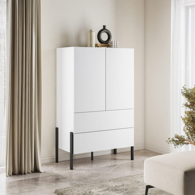 Linneskåp Jukon S 2 Dörrar med 2 Lådor - Vit supermatt - Förvaring - Skåp - Garderobsskåp