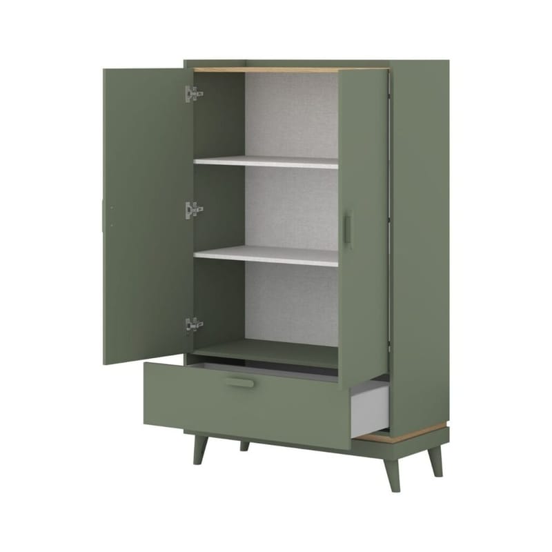 Linneskåp Scandi 2 dörrar 1 låda - Dämpad grön - Oljad ek - Förvaring - Skåp - Garderobsskåp