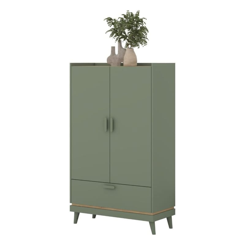Linneskåp Scandi 2 dörrar 1 låda - Dämpad grön - Oljad ek - Förvaring - Skåp - Garderobsskåp