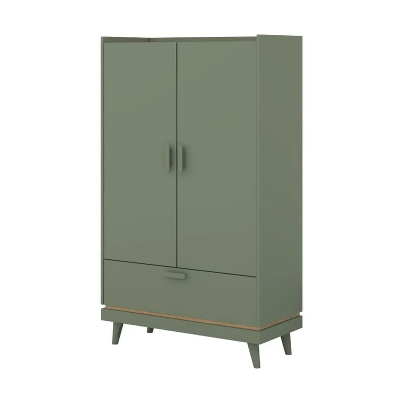 Linneskåp Scandi 2 dörrar 1 låda, Dämpad grön - Oljad ek