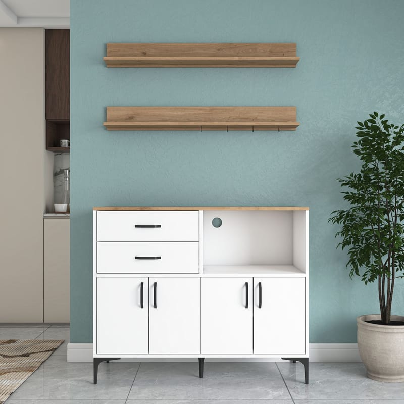 Lorvik Multifunktionsskåp 120x98,8x40 cm - Vitt och valnöt - Förvaring - Skåp - Köksskåp