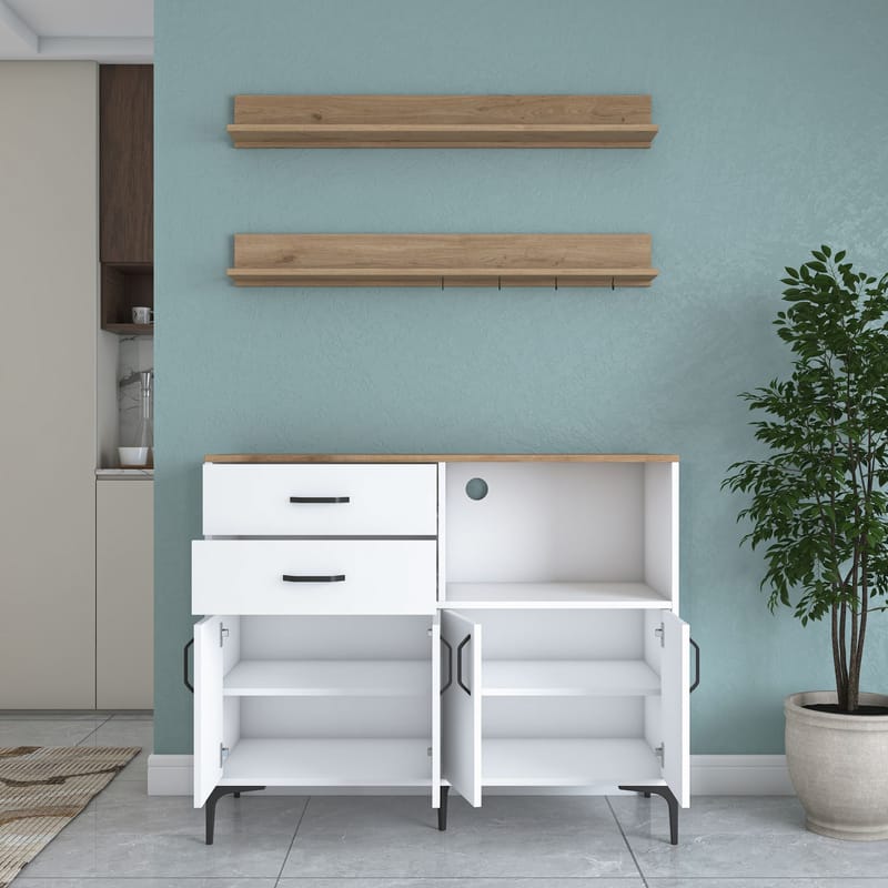 Lorvik Multifunktionsskåp 120x98,8x40 cm - Vitt och valnöt - Förvaring - Skåp - Köksskåp