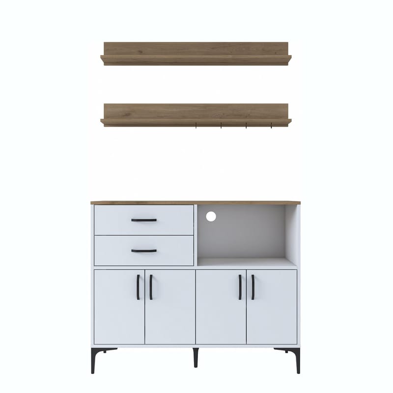 Lorvik Multifunktionsskåp 120x98,8x40 cm - Vitt och valnöt - Förvaring - Skåp - Köksskåp