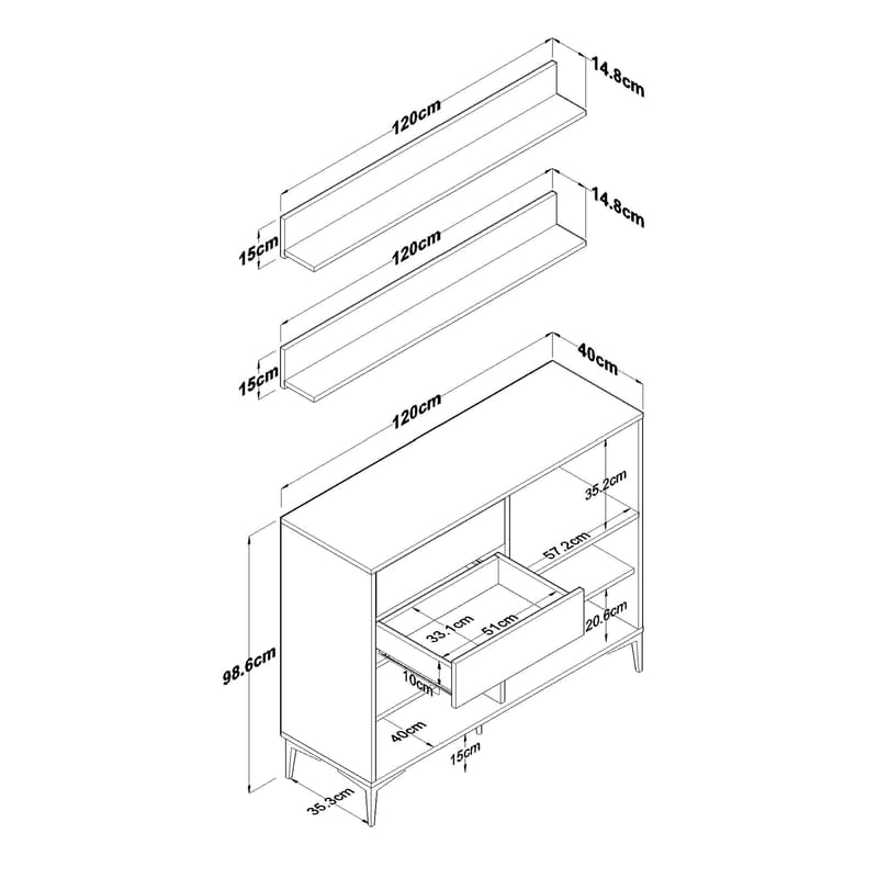 Lorvik Multifunktionsskåp 120x98,8x40 cm - Vitt och valnöt - Förvaring - Skåp - Köksskåp