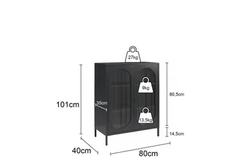 Skåp Luna 80x40x102 cm, Svart - 80x40x102 cm, Svart - Förvaring - Skåp - Vitrinskåp