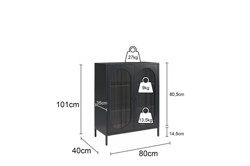 Skåp Luna 80x40x102 cm, Svart - 80x40x102 cm, Svart - Förvaring - Skåp - Vitrinskåp