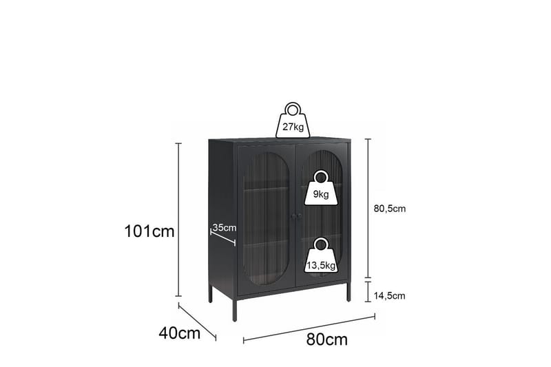 Skåp Luna 80x40x102 cm, Svart - 80x40x102 cm, Svart - Förvaring - Skåp
