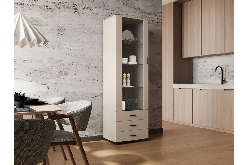 Lyrosen Vitrinskåp 60x192 cm - Beige - Förvaring - Skåp - Vitrinskåp