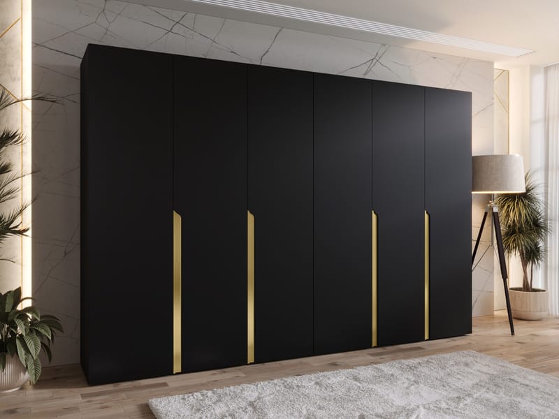 Milias Garderob 300x202 cm - svart, guld - Förvaring - Skåp - Garderobsskåp