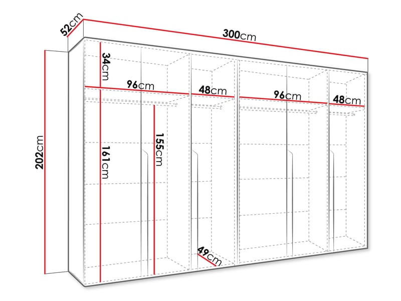 Milias Garderob 300x202 cm - vit, svart - Förvaring - Skåp - Garderobsskåp