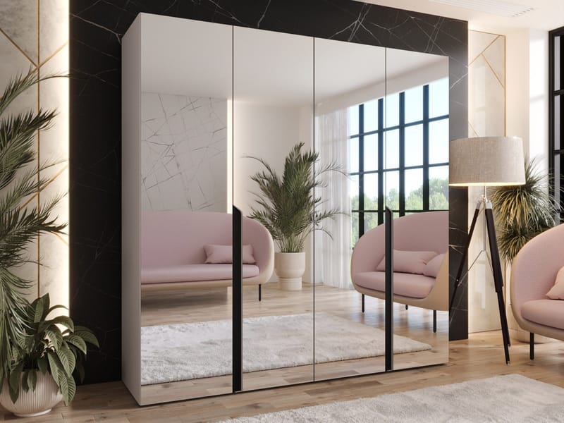 Milias Garderob med spegel 200x202 cm - beige - Förvaring - Skåp - Garderobsskåp