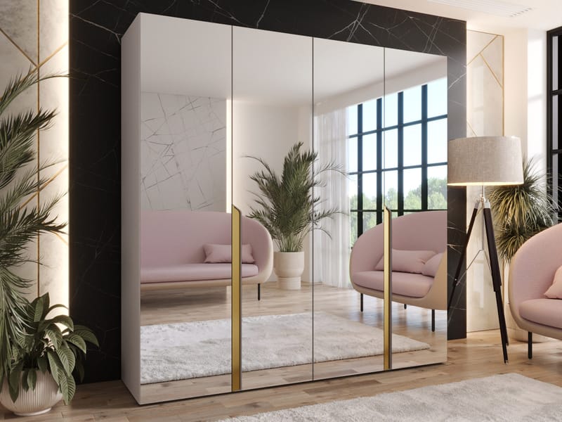 Milias Garderob med spegel 200x202 cm - beige - Förvaring - Skåp - Garderobsskåp