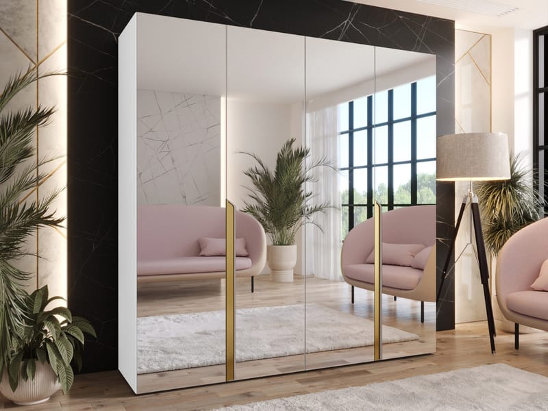 Milias Garderob med spegel 200x202 cm - vit - Förvaring - Skåp - Garderobsskåp